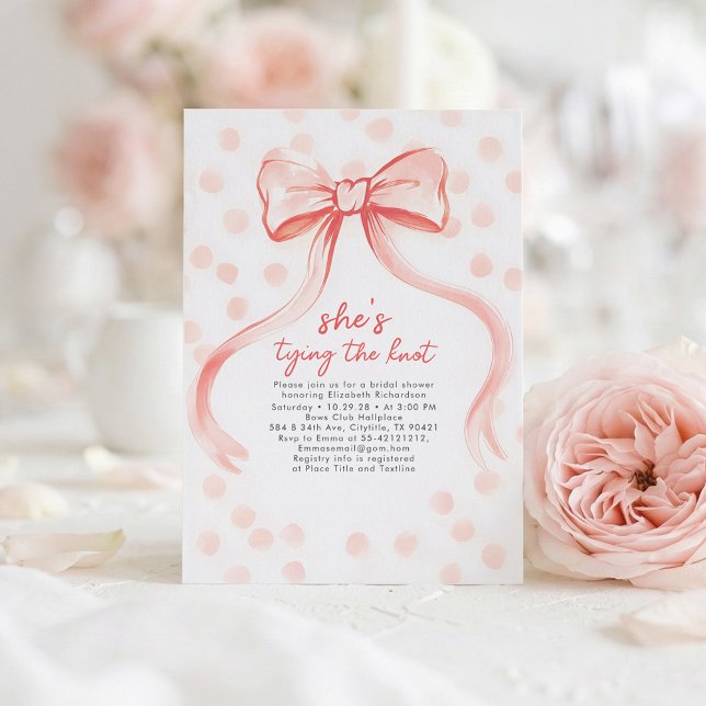 Invitation Blush Pink Bow Whimsical Minimalist Bridal Shower (Hand Painted Playful Modern Dusty Pink Bow Bridal Shower Invite)