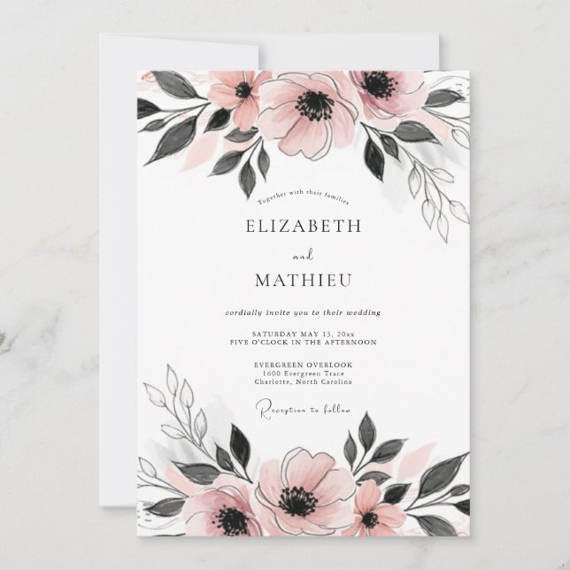Invitation Blush Pink Dainty Anemone Wedding (Devant)