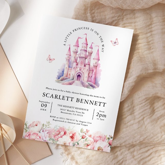 Invitation Blush Pink Fairytale Castle Baby shower Floral (Créateur téléchargé)