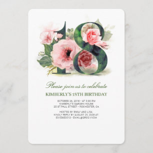 Invitation Blush Pink Floral 18e fête d'anniversaire