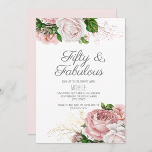 Invitation Blush Pink Floral 50 et Fabuleux anniversaire