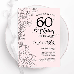 Invitation Blush Pink Floral 60e fête anniversaire