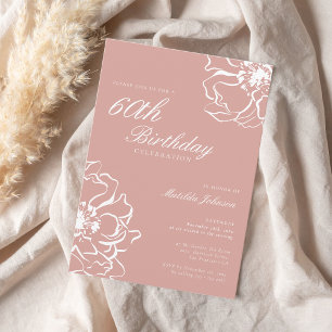 Invitation Blush Pink Floral 60e fête anniversaire