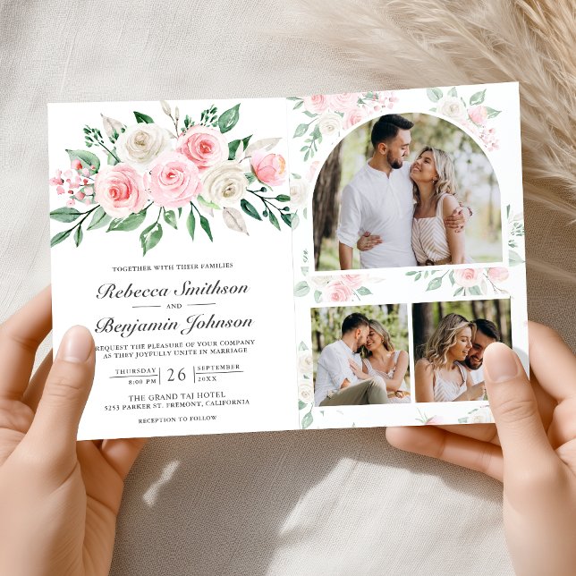 Invitation Blush Pink Floral All in One QR Code Wedding (Créateur téléchargé)