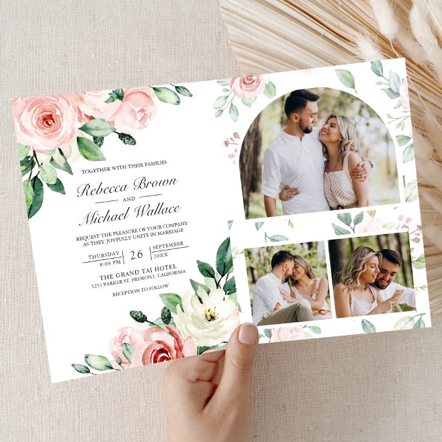 Invitation Blush Pink Floral All in One QR Code Wedding (Créateur téléchargé)