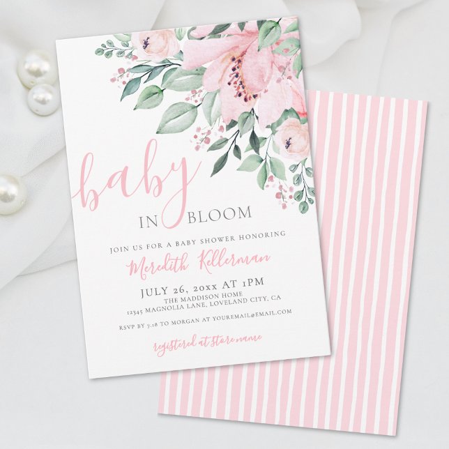 Invitation Blush Pink Floral Baby in Bloom Girl Shower (Blush Pink Floral Baby in Bloom Girl Shower Invitation)