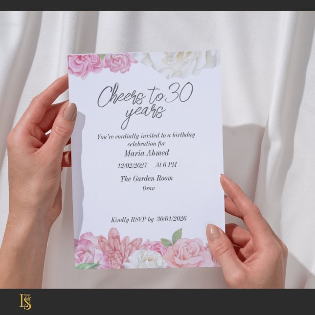 Invitation Blush pink floral birthdayInvitation (Créateur téléchargé)