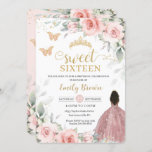 Invitation Blush Pink Floral Brown Princess Sweet Sixteen<br><div class="desc">This chic Sweet 16 birthday objets a pretty brown girl dressed in a sparkly rose gold / blush ball gown, watercolor blush pink floral and soft greenery foliage. Personalize it your details easily and quickly, simply press the customise it button to further re-arrange and format the style and placement of...</div>