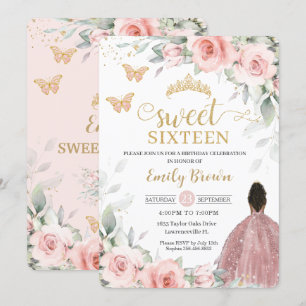 Invitation Blush Pink Floral Brown Princess Sweet Sixteen