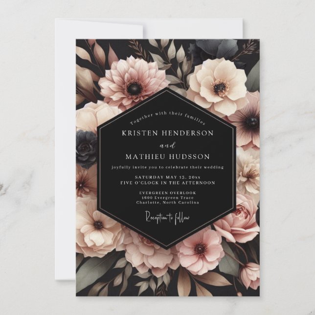 Invitation Blush Pink Floral Elegance Wedding (Devant)