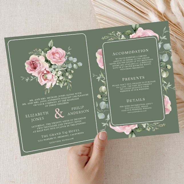 Invitation Blush Pink Floral Eucalyptus Sage Green Wedding (Créateur téléchargé)
