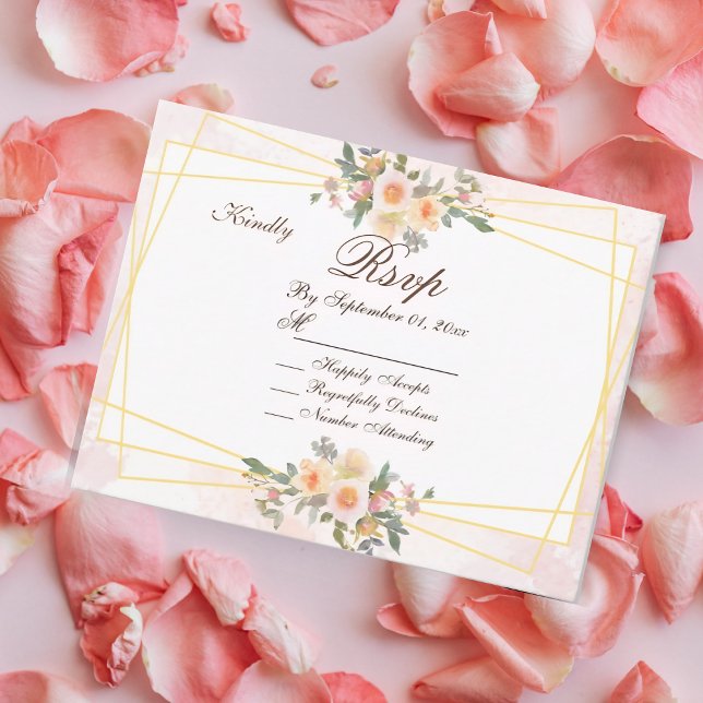 Invitation Blush Pink Floral Geometric Wedding RSVP Card (Créateur téléchargé)