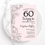 Invitation Blush Pink Floral Surprise 60e fête d'anniversaire<br><div class="desc">Surprise florale rose et noire à 60ème anniversaire invitation à la fête. Design moderne élégant avec accents botaniques et police de script typographique. Carte invitation florale simple parfaite pour une célébration anniversaire surprise femme élégante. Peut être customisé à n'importe quel âge. Invitations Zazzle imprimées ou téléchargement instantané modèle imprimable numérique....</div>