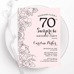 Invitation Blush Pink Floral Surprise 70e fête d'anniversaire