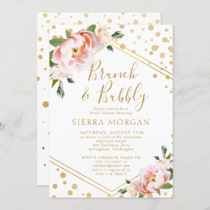 Invitation Blush Pink Gold Brunch & Fête des mariées Bubbly
