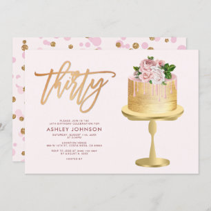 Invitation Blush Pink & Gold Cake Confetti30e fête d'annivers