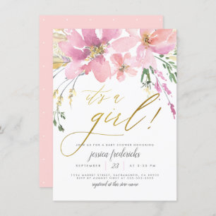Invitation Blush Pink & Gold C'est une fille Baby shower flor