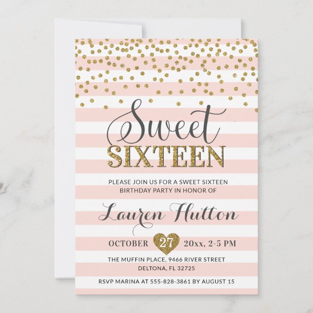 Invitation Blush Pink Gold Chic Sweet sixteen fête anniversai (Devant)