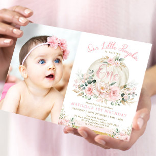 Invitation Blush Pink Gold Citrouille 1er anniversaire automn