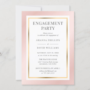 Invitation Blush Pink Gold Elegant Parti d'engagement moderne