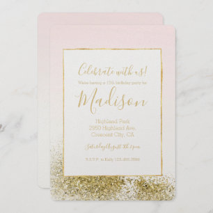 Invitation Blush Pink Gold Faux Parties scintillant Sparkle O