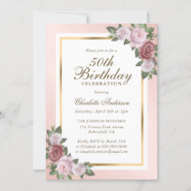Blush Pink Gold Floral 50e anniversaire