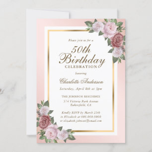 Invitation Blush Pink Gold Floral 50e anniversaire