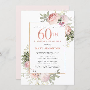 Invitation Blush Pink Gold Floral 60e fête d'anniversaire