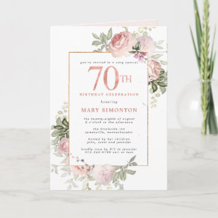 Invitation Blush Pink Gold Floral 70e fête d'anniversaire