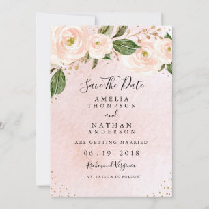 Invitation Blush Pink Gold Floral Wedding Enregistrer La Date
