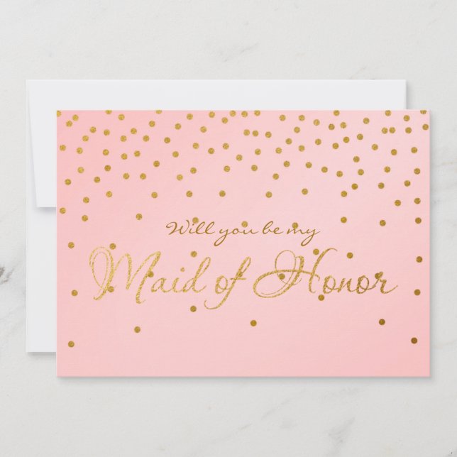 Invitation Blush Pink & Gold Foil Confetti MAID OF HONNEUR ca (Devant)