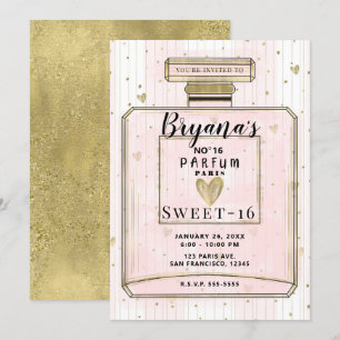 Invitation Blush Pink & Gold Paris Parfum Sweet 16 Anniversai