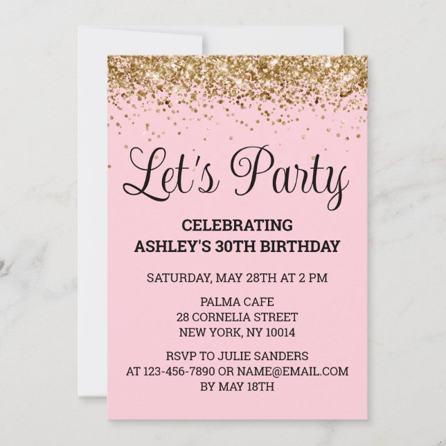 Invitation Blush Pink Gold Parties scintillant 30e anniversai (Devant)