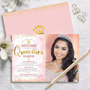 Invitation Blush Pink Gold Parties scintillant Photo Quinceañ