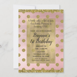 Invitation Blush Pink & Gold Parties scintillant Pois 1er ann
