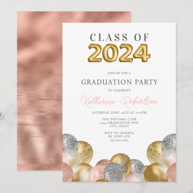 Invitation Blush Pink Gold Party (Devant / Derrière)