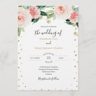 Invitation Blush pink gold peony elegant floral wedding 