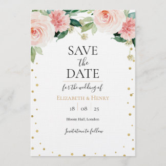 Invitation Blush pink gold peony floral wedding save the date