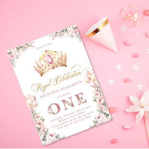 Invitation Blush Pink Gold Princesse 1er anniversaire de fête
