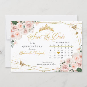 Invitation Blush Pink & Gold Quinceañera Enregistrer La Date
