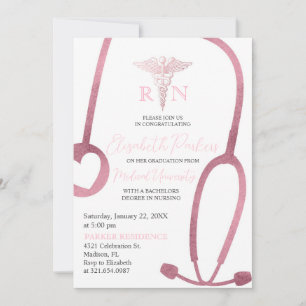 Invitation Blush Pink Gold RN Soins infirmiers Parti de gradu