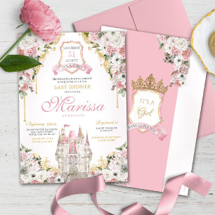 Invitation Blush Pink Gold Royal Castle Princess Baby shower