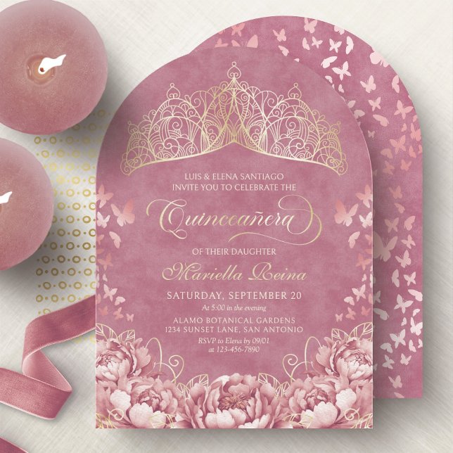 Invitation Blush Pink Gold Royal Princesse Quinceanera (Créateur téléchargé)
