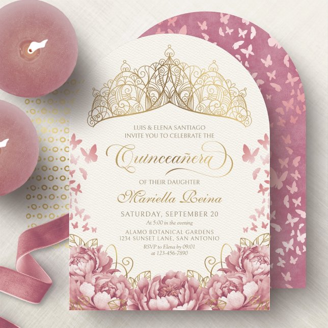 Invitation Blush Pink Gold Royal Princesse Quinceanera (Créateur téléchargé)