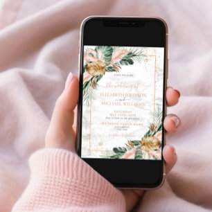 Invitation Blush Pink Gold Tropical Boho Chic Mariage