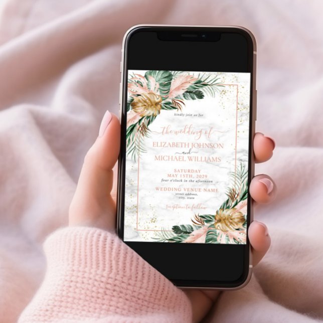 Invitation Blush Pink Gold Tropical Boho Chic Mariage (Créateur téléchargé)