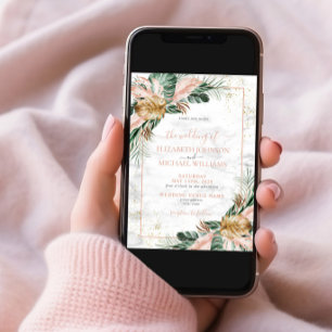 Invitation Blush Pink Gold Tropical Boho Chic Mariage photo