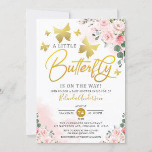 Invitation Blush Pink Gold Un petit Baby shower à papillon