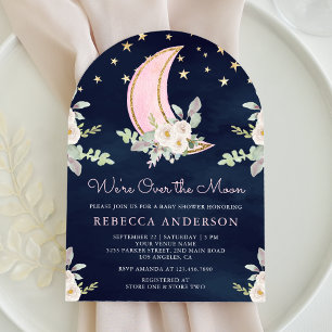 Invitation Blush Pink Ivory Floral Moon Arch Marine Baby show