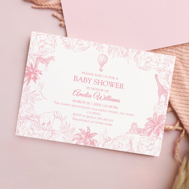 Invitation Blush Pink Jungle Safari Animals Baby Shower (Créateur téléchargé)